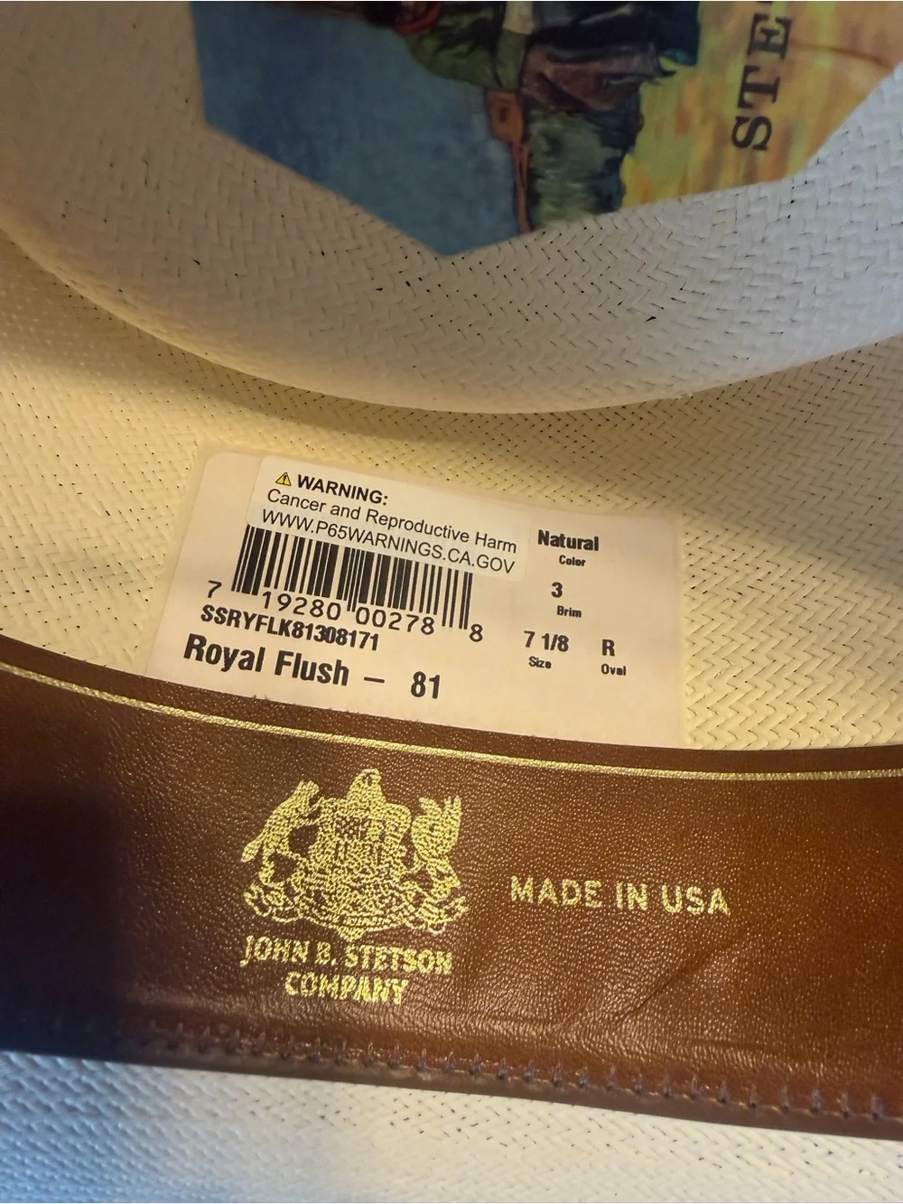 Stetson Royal Flush Straw Hat with a Black Leather Strap with  silver accents
